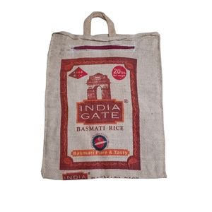 Vtg India Gate Basmati Rice Burlap Tote Bag Zip Front 18.5"x15" Sack Empty